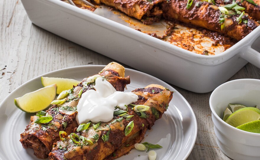 Test cook Erin McMurrer shows host Julia Collin Davison a simplified recipe for Ground Beef and Cheese Enchiladas.