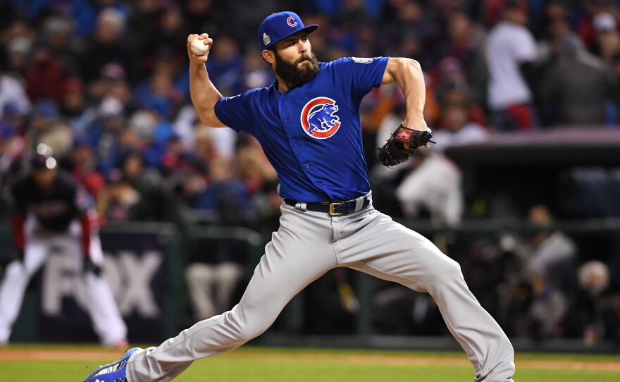 The Chicago Cubs' starting pitcher Jake Arrieta dominated the Cleveland Indians for much of Game 2 of the World Series in Cleveland Wednesday.