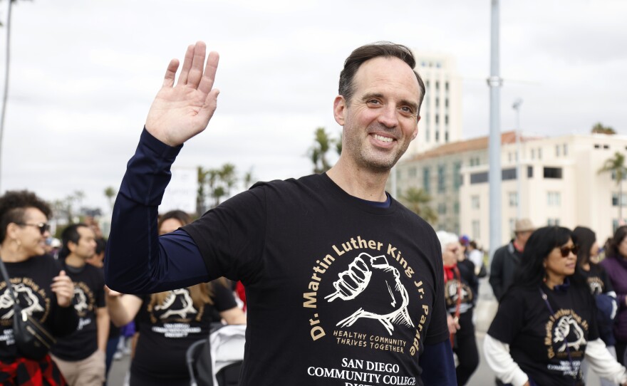 Greg Smith, acting Chancellor, marched with the San Diego Community College District contingent in the MLK Parade, Sunday, San Diego, Calif., January 14, 2024