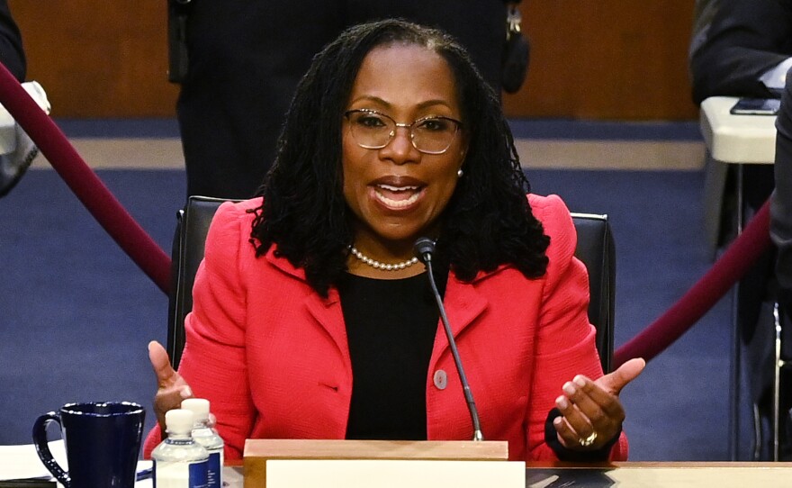 Judge Ketanji Brown Jackson testifies on her nomination to become an associate justice of the U.S. Supreme Court during the Senate Judiciary Committee's confirmation hearing on Tuesday.