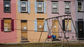 Boarded doors and windows on Feb. 15, 2023, in Baltimore, where Black residents have alleged that redevelopment policies perpetuate racial discrimination.
