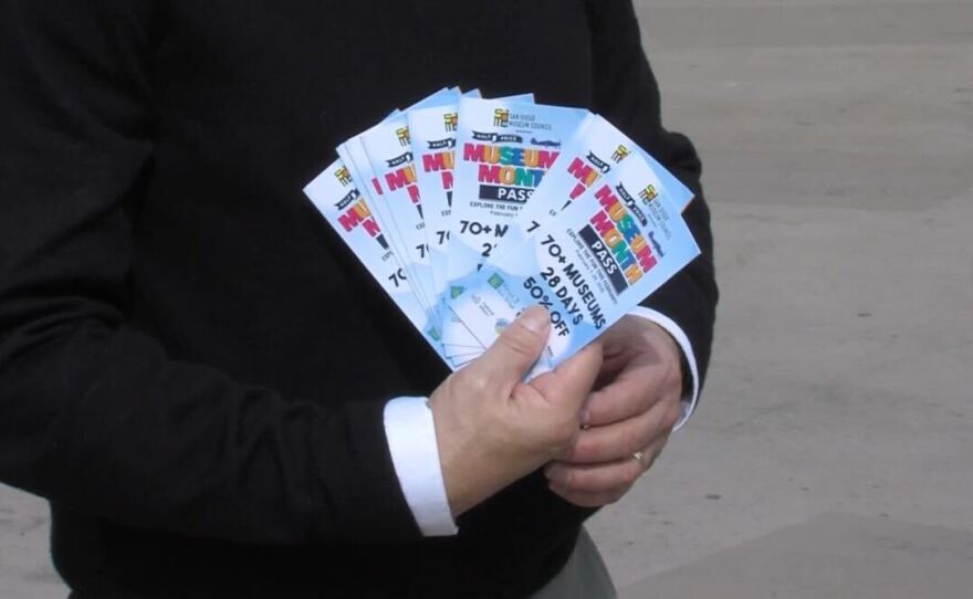 Museum Month printed passes are shown at Balboa Park on Jan. 28, 2026.