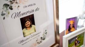 A framed memorial for Maribel Villanueva sits among family photos at her sister Susana Villanueva Torres' home in Oakland on June 10, 2021.