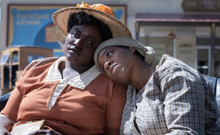 Danielle Brooks and Fantasia Barrino in <em>The Color Purple. </em><strong><a href="https://www.npr.org/2023/12/19/1219323296/the-color-purple-review">Read a review. </a></strong>