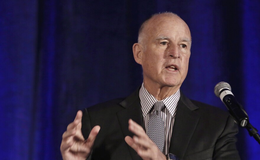 California Gov. Jerry Brown speaks at the Association of California Water Agencies conference, in Sacramento, Calif., in January.