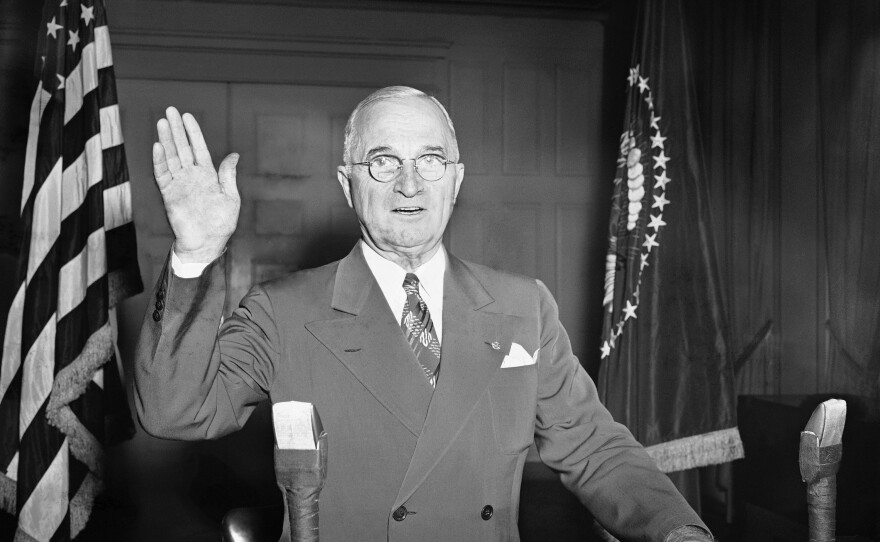 President Truman gives an address to the American people about the Korean War from the White House in July 1950.