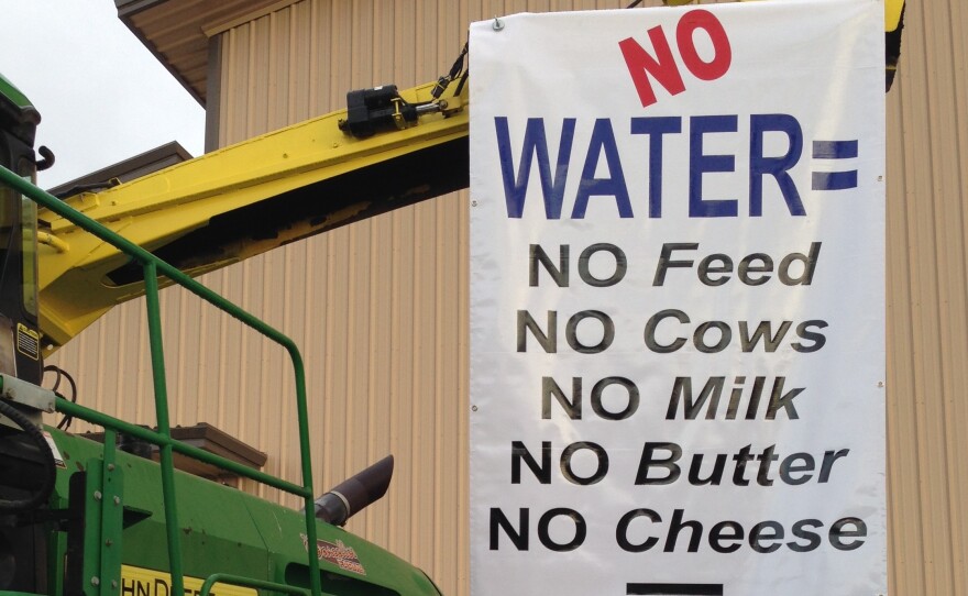 A sign outside a rally in Fresno County, Calif.