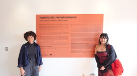 Eden DeLaVara (left) and Marcela Alarcón López (right) attend their end-of-residency exhibition at Arts District Liberty Station on April 16, 2026.