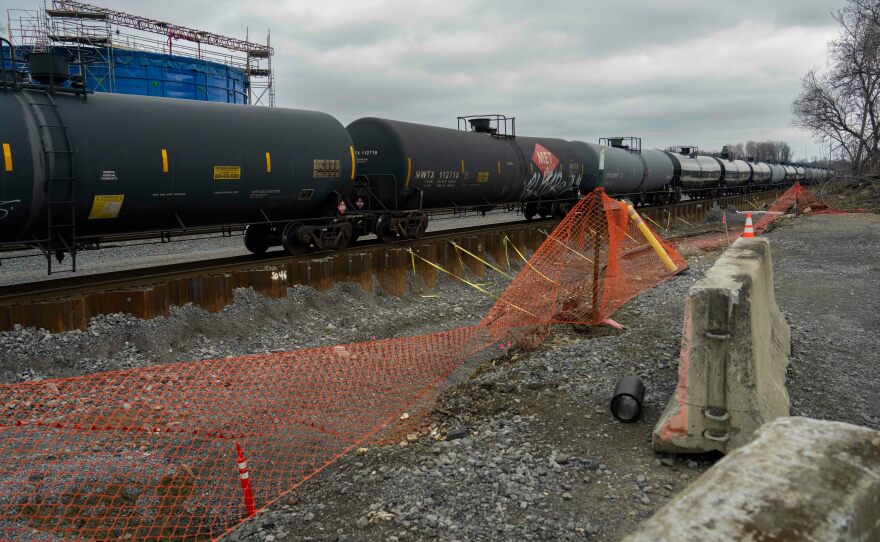 A freight train rumbles through East Palestine last week.