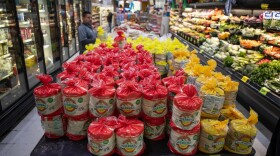 Stacks of tortilla packages at a supermarket in Fresno on April 9, 2024.