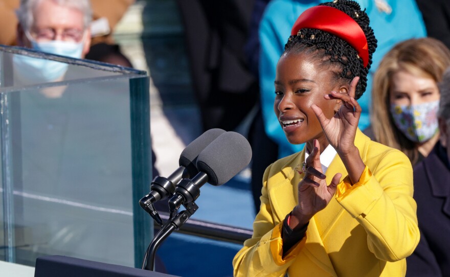 Poet Amanda Gorman speaks at the inauguration of U.S. President Joe Biden on the West Front of the U.S. Capitol on January 20.
