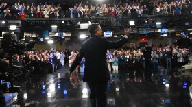 Host Stephen Colbert receives a standing ovation during Thursday night's Late Show finale.