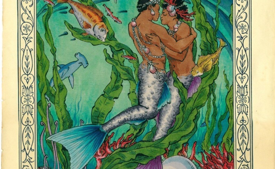 <em>Coral and Kisses</em> is one of Felix d'Eon's paintings celebrating queer love and identity using mythological beings.