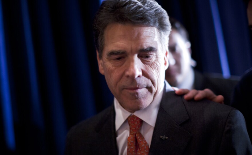 Texas Gov. Rick Perry addressed supporters in West Des Moines late Tuesday after an unimpressive performance in Iowa's caucuses.