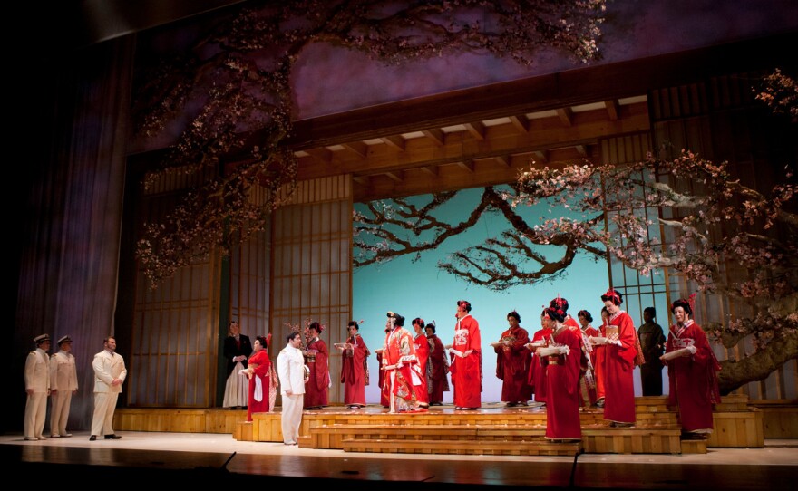 A scene from San Diego Opera's "Madama Butterfly" and its impressive set design.