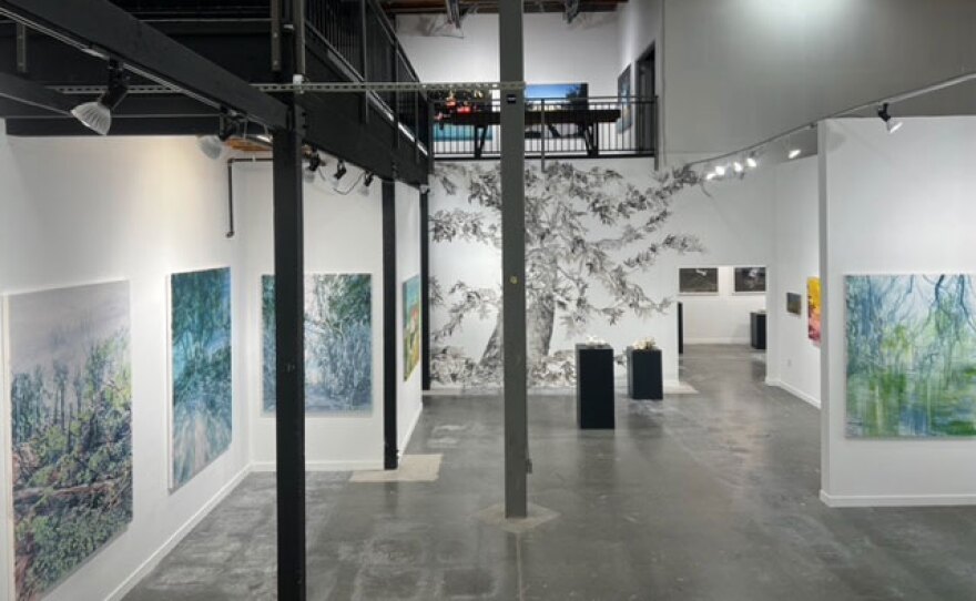 An installation view shows the "Boundaries Edge" exhibition at Techne Art Center in an undated photo.