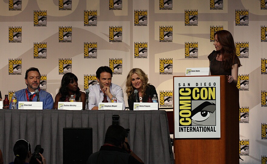 Anna Paquin, Stephen Moyer, Rutina Wesley and Alan Ball on the True Blood panel at Comic-Con, 2009