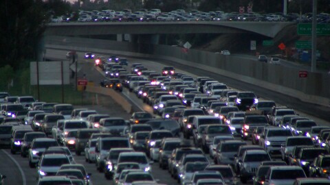 Southbound border traffic brings Interstate 5 and Interstate 805 to a halt in this undated photo. Cross-border commuters say traffic going into Tijuana is worse than ever. Some wait more than two hours to cross into Mexico.
