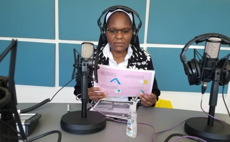 Sister Astridah Banda produces a live radio show called "COVID-19 Awareness Program" in Zambia to share crucial information about the coronavirus in local languages.