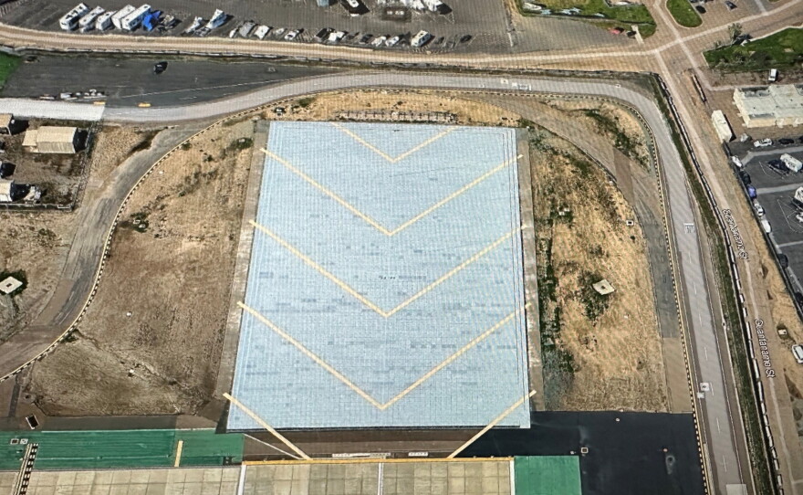 The Engineered Materials Arresting System (EMAS) at the west end of San Diego International Airport's runway is shown in this undated aerial photo.
