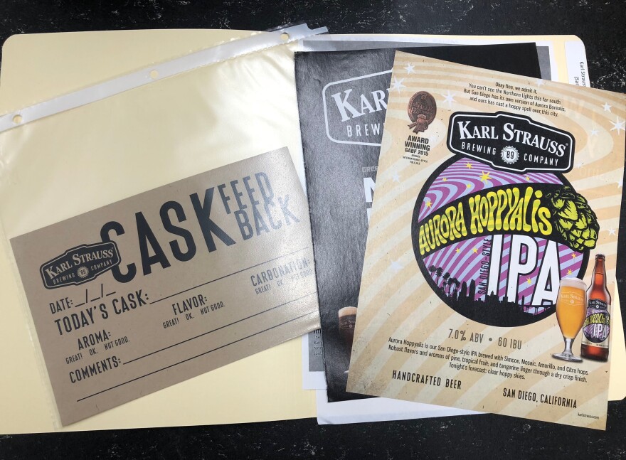 Pictured is a sample of some of the documents and flyers from Karl Strauss Brewing Company.