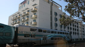 The Oceanside SpringHill Suites Marriott sits directly next to the train tracks, October 2014.