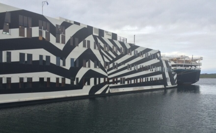 One of the flotels that serves as a dormitory for the oil and gas workers in the harbor of Lerwick, Shetland's biggest town.