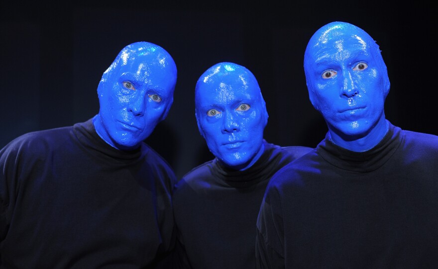Phil Stanton (from left), Chris Wink and Matt Goldman are the founders of the theatrical performance troupe Blue Man Group.