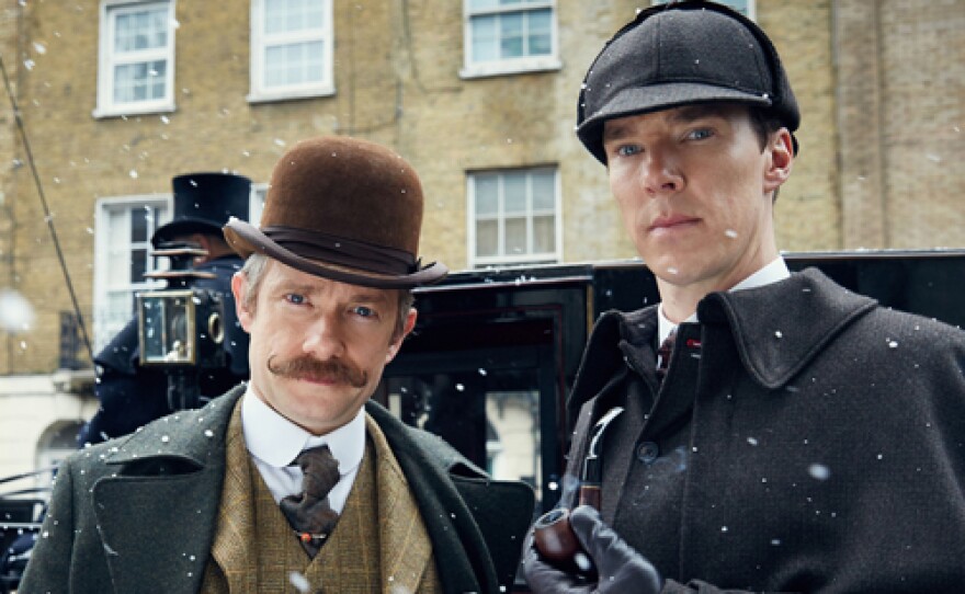 MASTERPIECE "Sherlock: The Abominable Bride" picture shows: Martin Freeman as John Watson and Benedict Cumberbatch as Sherlock Holmes. © Robert Viglasky/Hartswood Films and BBC Wales for BBC One and MASTERPIECE. This image may be used only in the direct promotion of MASTERPIECE. No other rights are granted. All rights are reserved. Editorial use only.