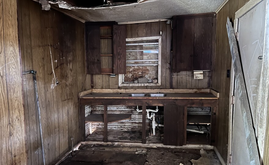 Inside the abandoned freedom house.