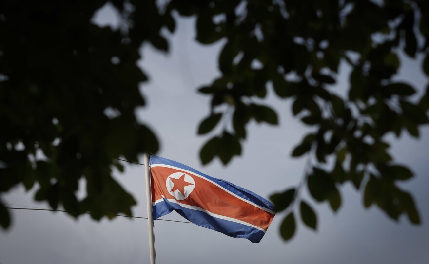 North Korea's flag flutters inside the country's embassy in Kuala Lumpur, Malaysia, on Wednesday.
