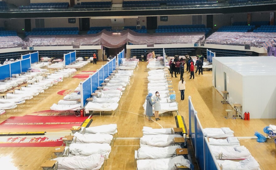 An interior view of the Hongshan Gymnasium, a venue converted into a makeshift hospital to receive patients infected with the novel coronavirus (2019-nCoV) in Wuhan, China, on Wednesday.