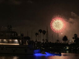 Fourth of July fireworks explode over the San Diego Bay near Coronado, July 4, 2019. 

