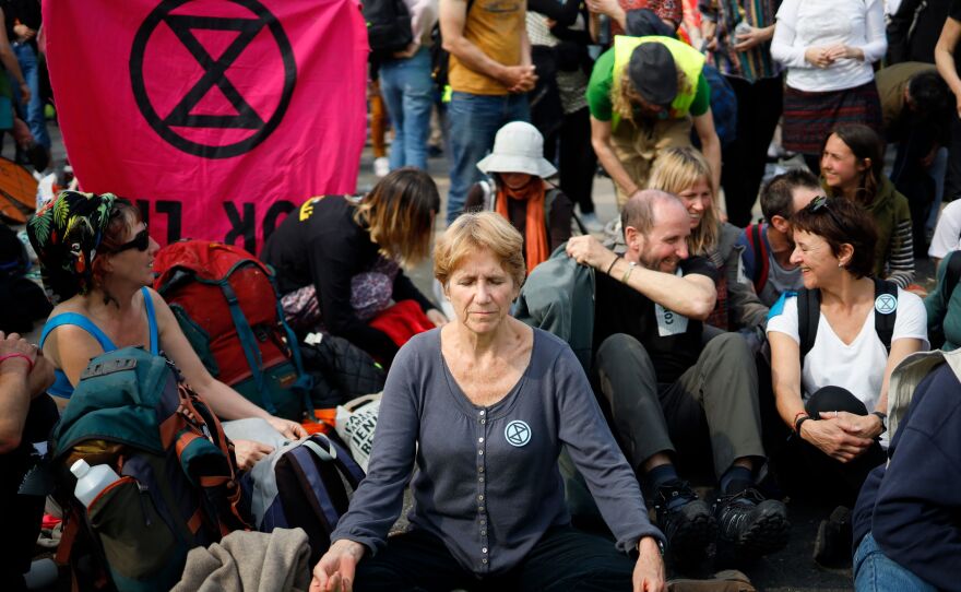 Activists occupied four of London's landmarks and thoroughfares: Oxford Circus, Marble Arch, Waterloo Bridge (pictured above) and Parliament Square.