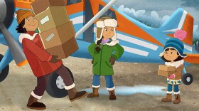 Dad, Mom and Molly unloading the bush plane on an episode of MOLLY OF DENALI. 