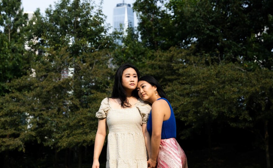 Lynn Huynh (left) and Hannah Miao pose for a portrait in Brooklyn on Sept. 12, 2021.
