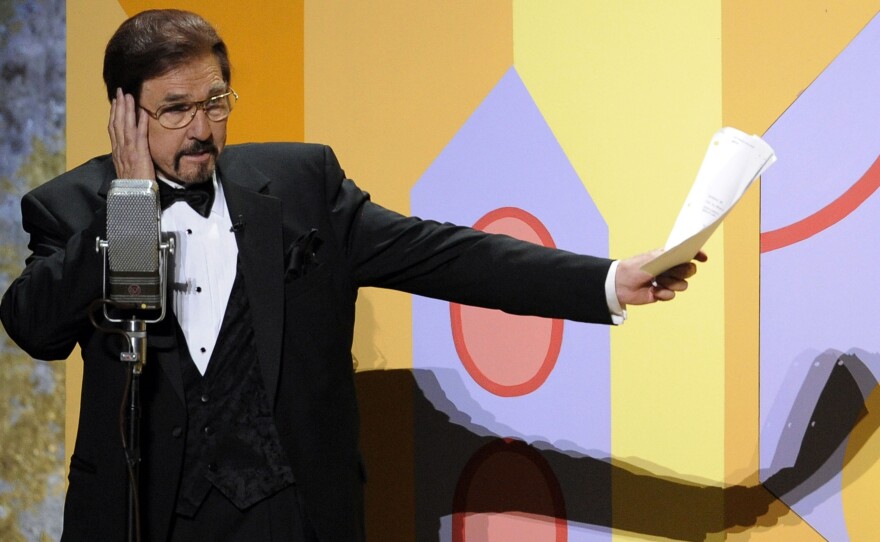 Gary Owens performs in a skit at the 60th Primetime Emmy Awards in Los Angeles in 2008. Owens, best known for announcing "Rowan and Martin's Laugh-In," died on Thursday.