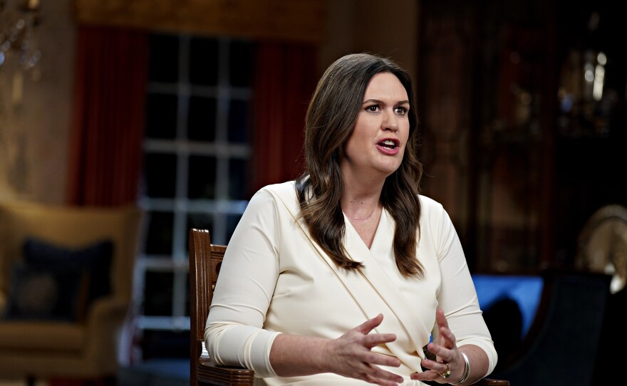 Arkansas Gov. Sarah Huckabee Sanders delivers the Republican response to the State of the Union address by President Biden on Feb, 7 in Little Rock, Ark.