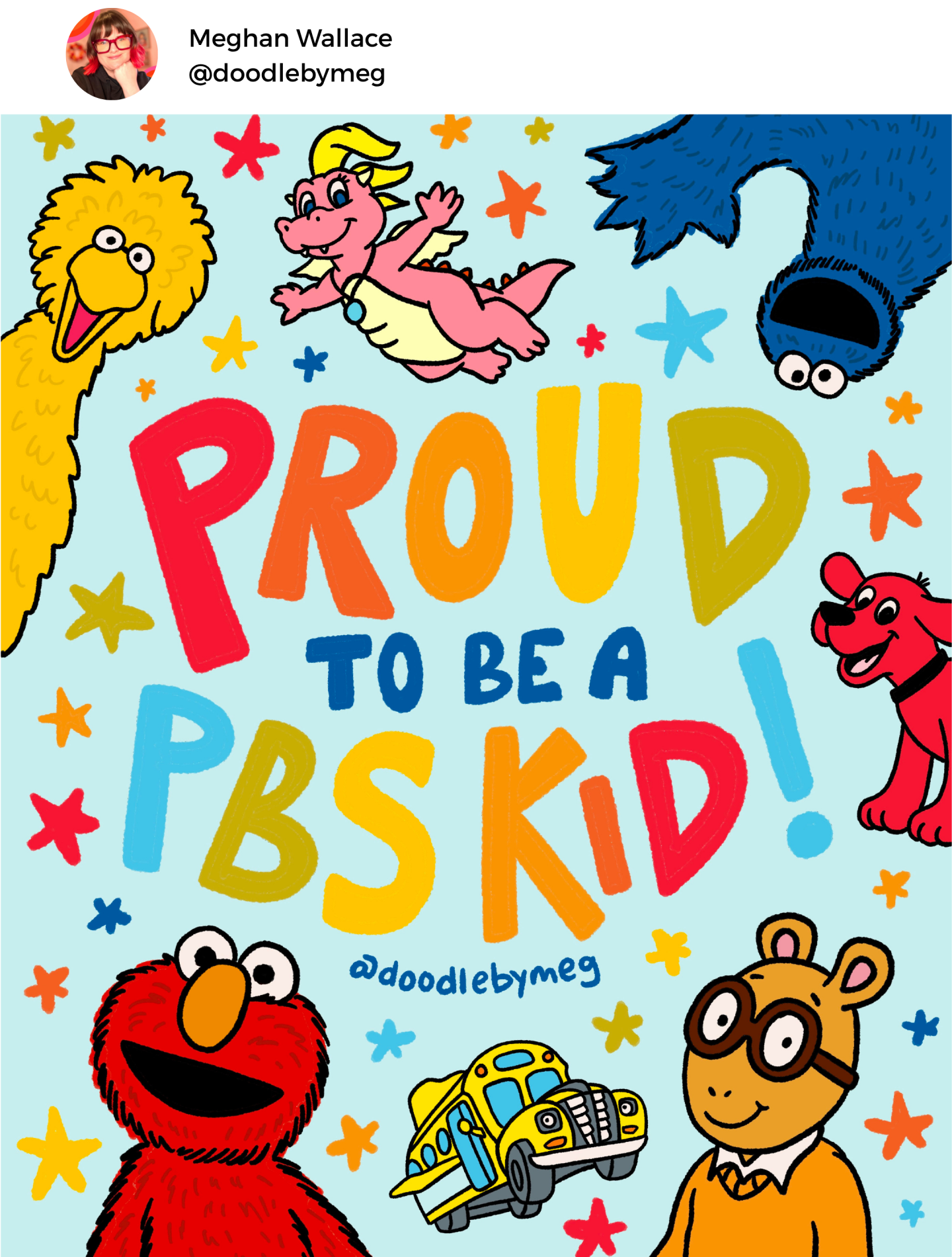 "Proud to be a PBS kid ❤️🧡💛💚💙 I am also still very much an "Arthur"-obsessed adult!"