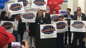 County Supervisor Kristin Gaspar at Republican watch party at the U.S. Grant on Super Tuesday, Mar. 3, 2020.