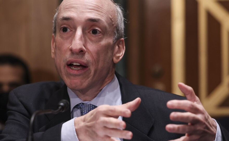 SEC Chair Gary Gensler testifies before the Senate Banking Committee on Sept. 14, 2021, in Washington, DC.