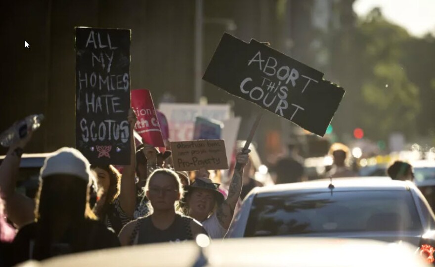 Abortion rights supporters marched in protest of a Supreme Court ruling that overturned Roe vs. Wade, in Sacramento on June 25, 2022.