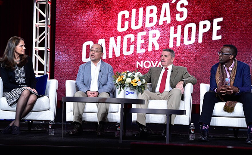 During PBS’s NOVA “Cuba’s Cancer Hope” session at the Television Critics Association Winter Press Tour in Pasadena, CA on Friday, Jan. 10, 2020, featured patient George Keays; Jacobs Family Chair in Immunology and Senior Vice President for Basic Science, Roswell Park Comprehensive Cancer Center Kelvin Lee, MD; producer, writer and director Llewellyn “Llew” Smith; and series co-executive producer Julia Cort discussed how Cuban advancements in lung cancer vaccines compel Americans to defy the embargo and travel to Cuba for treatment.