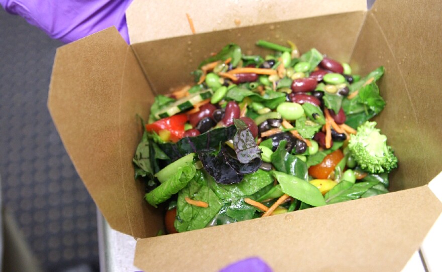 Fresh salads made from locally grown produce are on the menu at Sharp Memorial Hospital in San Diego, January 2015.