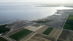 In this aerial photo exposed lake bed of the Salton Sea dries out near Niland, May 1, 2015.