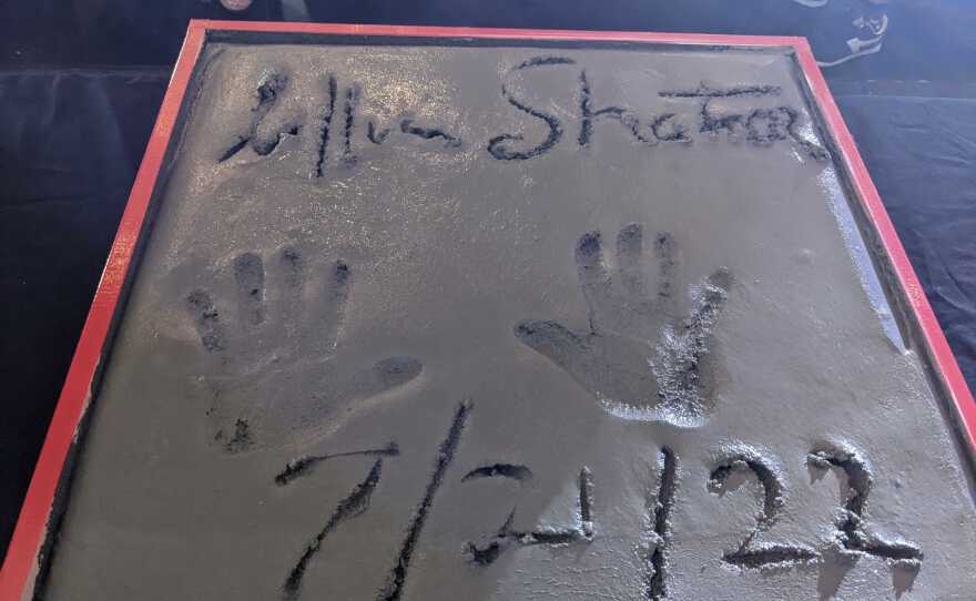 William Shatner's handprint and signature in cement at the lobby of Theatre Box San Diego. July 21, 2022.