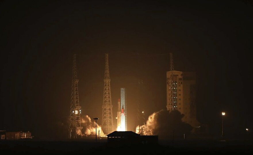 This photo released by the Iranian Defense Ministry on Sunday, Jan. 28, 2024, claims to show a satellite carrier is launched at the Imam Khomeini Spaceport in Iran's rural Semnan province. Iran said Sunday it successfully launched three satellites into space, the latest for a program that the West says improves Tehran's ballistic missiles.