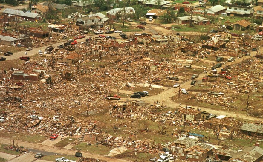 Destruction at Midwest City, Okla., one of the towns hit by the May 5, 1999, tornadoes.