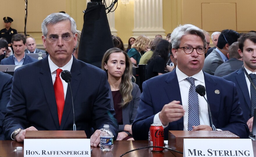 Georgia Secretary of State Brad Raffensperger and Georgia Secretary of State Chief Operating Officer Gabriel Sterling testify during the fourth hearing held by the Select Committee to Investigate the January 6th Attack on the U.S. Capitol on June 21, 2022.