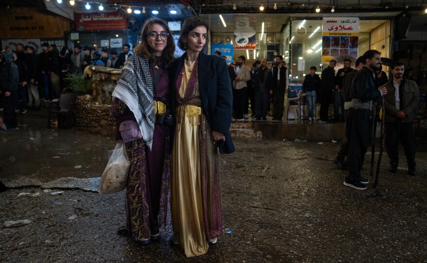 Avjin Yazgan, 21, stands with her mother Pelda Yazgan, 43, are visit Akre to celebrate the holiday.